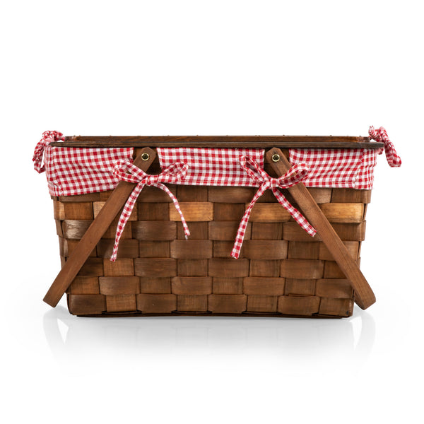 Premier Housewares 1901048 Picnic Basket Bread Basket Wicker Basket Oval  Hamper Baskets For Gifts Lining Woven Basket Red H14x W27x D19