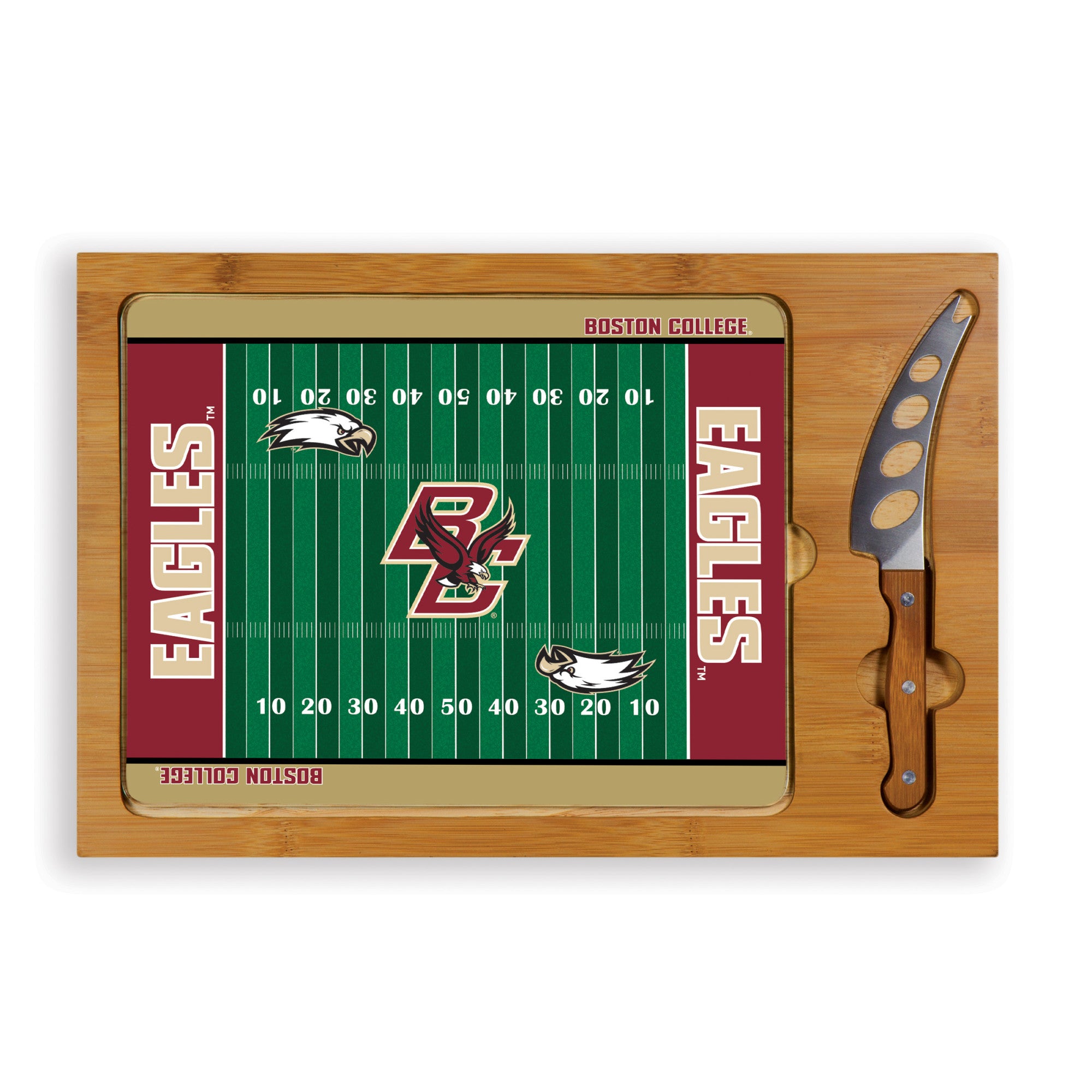 Boston College Eagles Football Field - Icon Glass Top Cutting Board & Knife Set