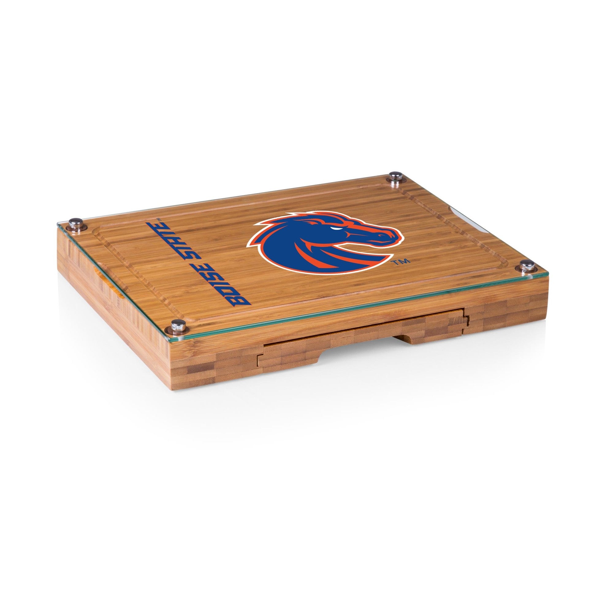 Boise State Broncos - Concerto Glass Top Cheese Cutting Board & Tools Set