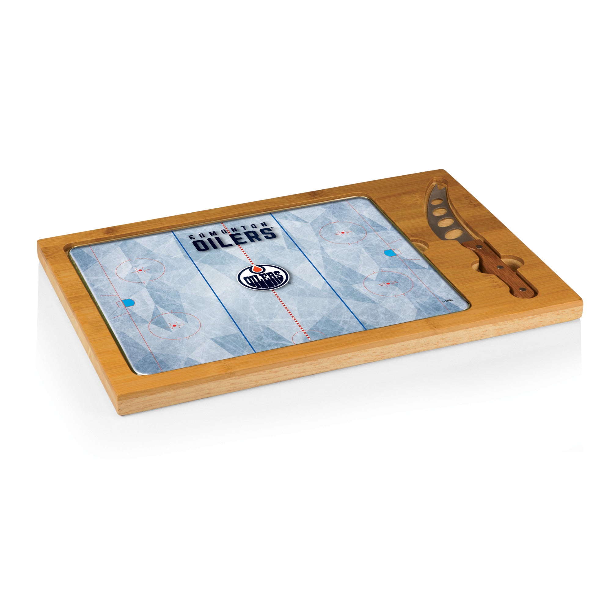 Edmonton Oilers Hockey Rink - Icon Glass Top Cutting Board & Knife Set