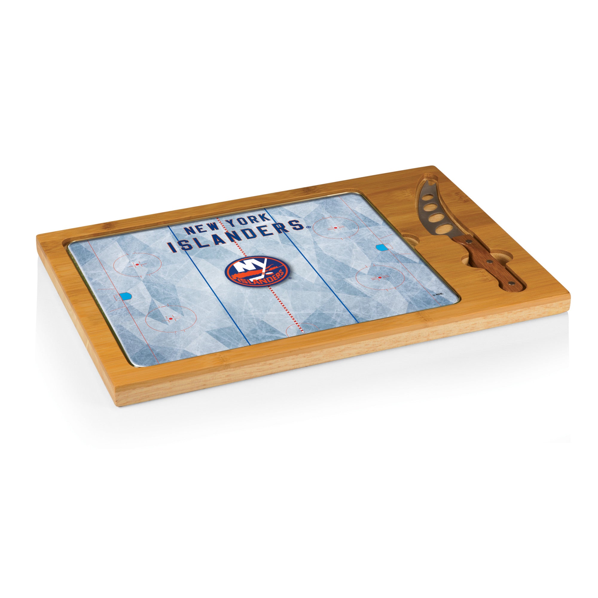 New York Islanders Hockey Rink - Icon Glass Top Cutting Board & Knife Set